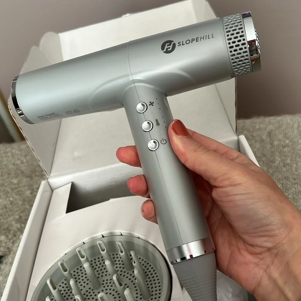 Silver Compact Low Noise 2000W Travel Hair Dryer with attachments #HB4